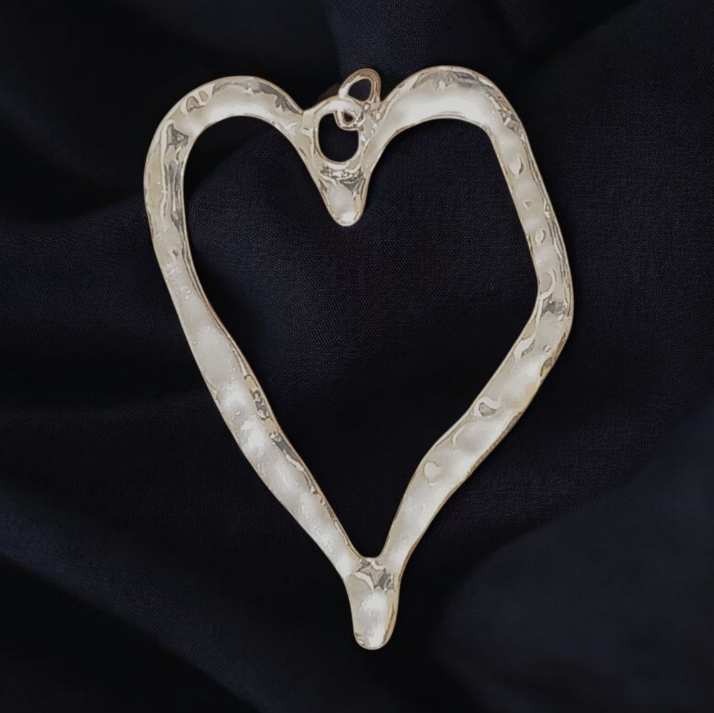 Silver Torque Large Heart Pendant Necklace New Age Grunge Bold Boho Choker 1980s - Picture 5 of 8